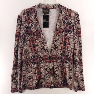 Truth By Republic Tahari Asl Paisley Floral Print Blazer Blouse Stretch Women XS